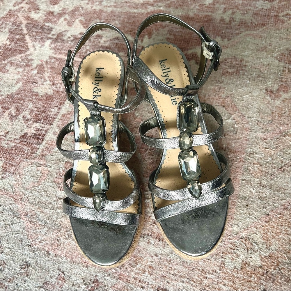 Kelly & Katie Silver Strappy Wedge Sandals